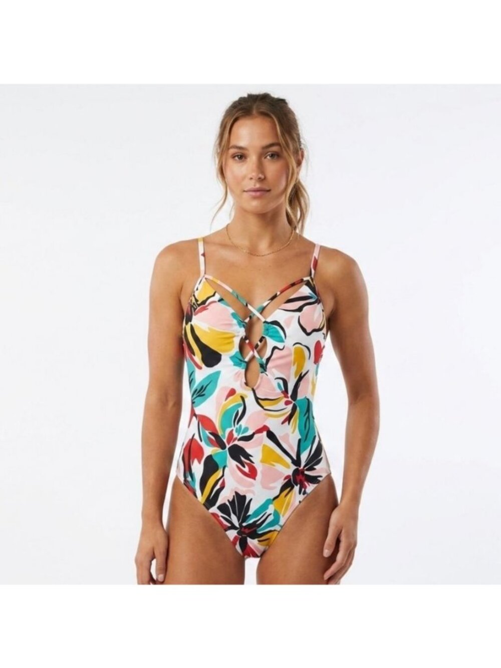 Beach Betty One Piece Swimsuit Women Size L Colorful Floral Summer Vacation NEW